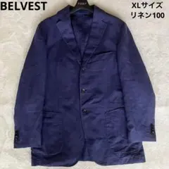 リネン100 XLサイズ BELVEST テーラードジャケット イタリア製 紺のサムネイル