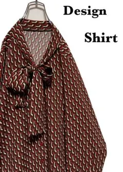 【個性派古着】和柄調　ボウタイリボン　ブラウス　アンティーク　ふるじょ　古着女子