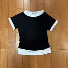 バイカラーレイヤードTシャツ 黒 フリーサイズ