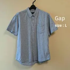Gap 半袖チェックシャツ ボタンダウン ブルー L old Gap 綿100%のサムネイル