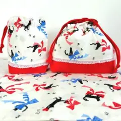 大きめ　お弁当袋セット　ハンドメイド　ネコ