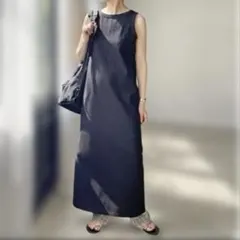 美品【スピック＆スパン】 天竺アメスリロングワンピース　ブラック　36