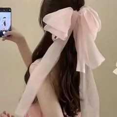 バレッタ　リボン　ピンク