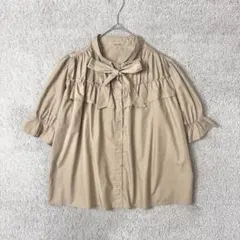 ナイスクラップ ボウタイ フリル ブラウス コットン100％ ベージュ F