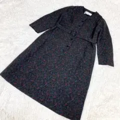 三越　ノーカラーワンピース　ペイズリー柄　ベルト付き　七分丈