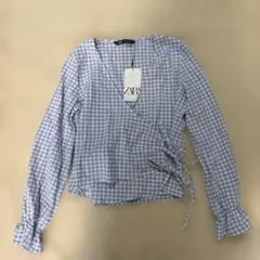 ZARA ギンガムチェック カシュクールブラウス 長袖♡XS