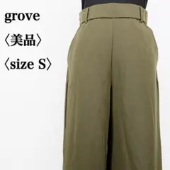 【美品】groveグローブ　カーキ バックギャザー ストレッチガウチョパンツ