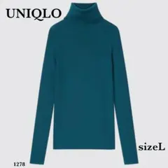 美品❗️『ユニクロ』メリノウール リブ タートルネック セーター【L】グリーン