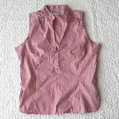 ザラ ノースリーブシャツ 良品 ストライプ 赤 L コットン 大人かわいい