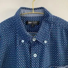 ビームス　メンズ　シャツ　長袖　ブルー　クロス模様　刺繍