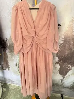 ピンク ドレープデザイン ノースリーブワンピース