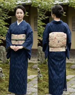 夏着物】三越誂え 藍色 絣模様 紗織り 背伏せ付き 上品 - メルカリ