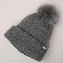CA4LA グレー ニット帽 ファー付きポンポン