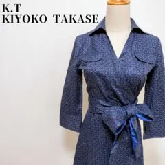 K.T　キヨコ タカセ　カシュクールワンピース　総柄ラップスカートシャツワンピ
