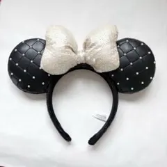 ディズニーランド ミニー カチューシャ黒 キルティング パール スパンコール ②