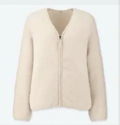 ボアフリースVネックフルジップカーディガン（長袖）　防風　もこもこ　ボア　裏起毛