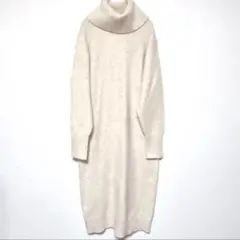 【M】UNIQLO スフレヤーン オフタートルネック ワンピース ニット ロング