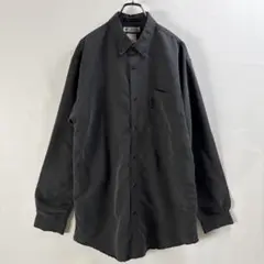 Columbia 黒 ボタンダウンシャツ 長袖 メンズLT 濃い灰色グレー古着