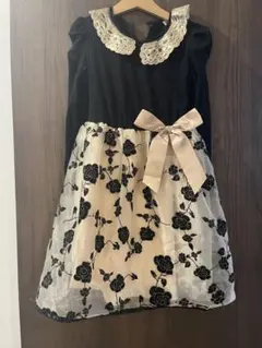 フォーマルワンピース 黒とベージュ 花柄刺繍 120cm~