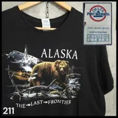 熊 クマ クジラ アニマルプリントTシャツ 黒 L US古着 アラスカ