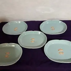 たち吉　青磁双魚　小判皿5枚セット