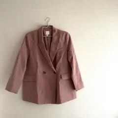H&M ダブルボタン テーラードジャケット ピンク くすみカラー レディース M
