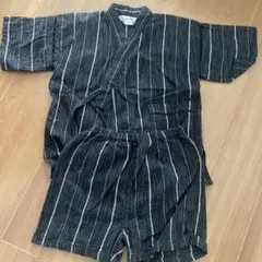 ★即発送★キッズ 甚平 黒 ストライプ柄 綿100％