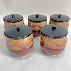 陶器湯呑み茶碗　蓋付き五脚