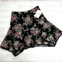 タグ付き未使用　レストローズ　ローズ柄レース変形スカート フレアスカート