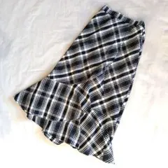 レディース タイト ロングスカート ブラックチェック柄 フレア マーメイド美品