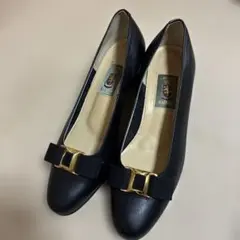 RASPINI パンプス ブラック リボン ゴールド金具のサムネイル