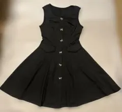 SHEIN リボンボタン ノースリーブ フレアワンピース 黒 XS キャバドレス