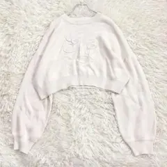 2299 イニシャル刺繍ロゴプルオーバー ショート丈長袖ニット 短丈 アイボリーのサムネイル
