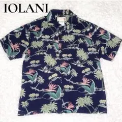 IORANI イオラニ アロハシャツ 半袖 ネイビー 椰子の木柄 極楽鳥花のサムネイル
