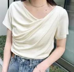 RANAN 2WAYドレープオフショルリブＴシャツ