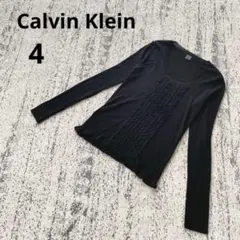 カルバンクライン 長袖 リブフリルニット 4 黒 カシミヤ混 タイトめ シンプル