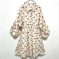 LOWRYS FARM 　小花柄　フレンチスリーブ　長袖　ミニワンピース　Lのサムネイル