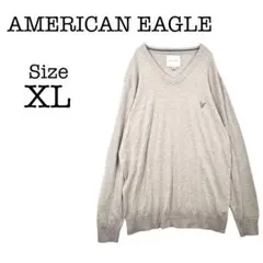 アメリカンイーグル Vネックニット XL グレー 大きめ 丈長め ワンポイント