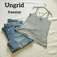 Ungrid ボーダー柄キャミソール バッククロス 綿100％ フリーサイズのサムネイル