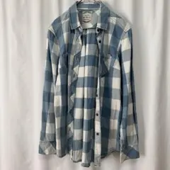 【新品未使用品】青と白のチェック柄 長袖シャツ Mサイズ　綿100% レディース