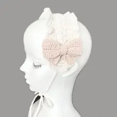 ハンドメイド　フリルヘッドドレス　ホワイト リボン バブーシュカ　ボンネット