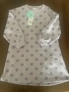 薄紫 水玉模様 長袖ワンピース 110cm