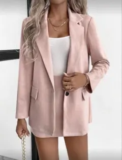 【週末SALE】ピンク スエード風 テーラードジャケットセットアップ