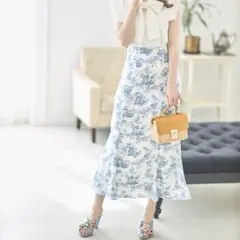 【未使用】トッコクローゼット トワルドジュイ柄マーメイドスカート ブルー