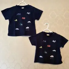 petit main ネイビー 車両刺繍 Tシャツ 2枚セット 90 80