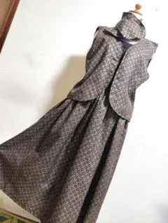 1892　着物リメイク☆大島紬ギャザースカート+リバーシブルベスト＆ストール