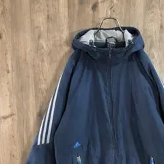 adidas ジャケット　ダメージ　中綿　フルジップ　バックポケット　紺　L32