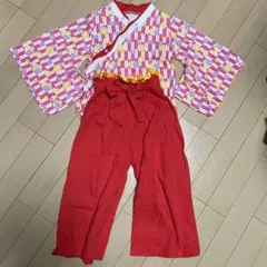 着物風赤花柄セット 120