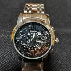 ラグジュアリーメンズ腕時計クォーツ電池式カジュアル　デイト　高品質　銀金