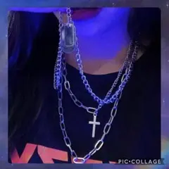三連ネックレス　 韓国　クロス　トレンドファッション　チェーン　十字架　男女